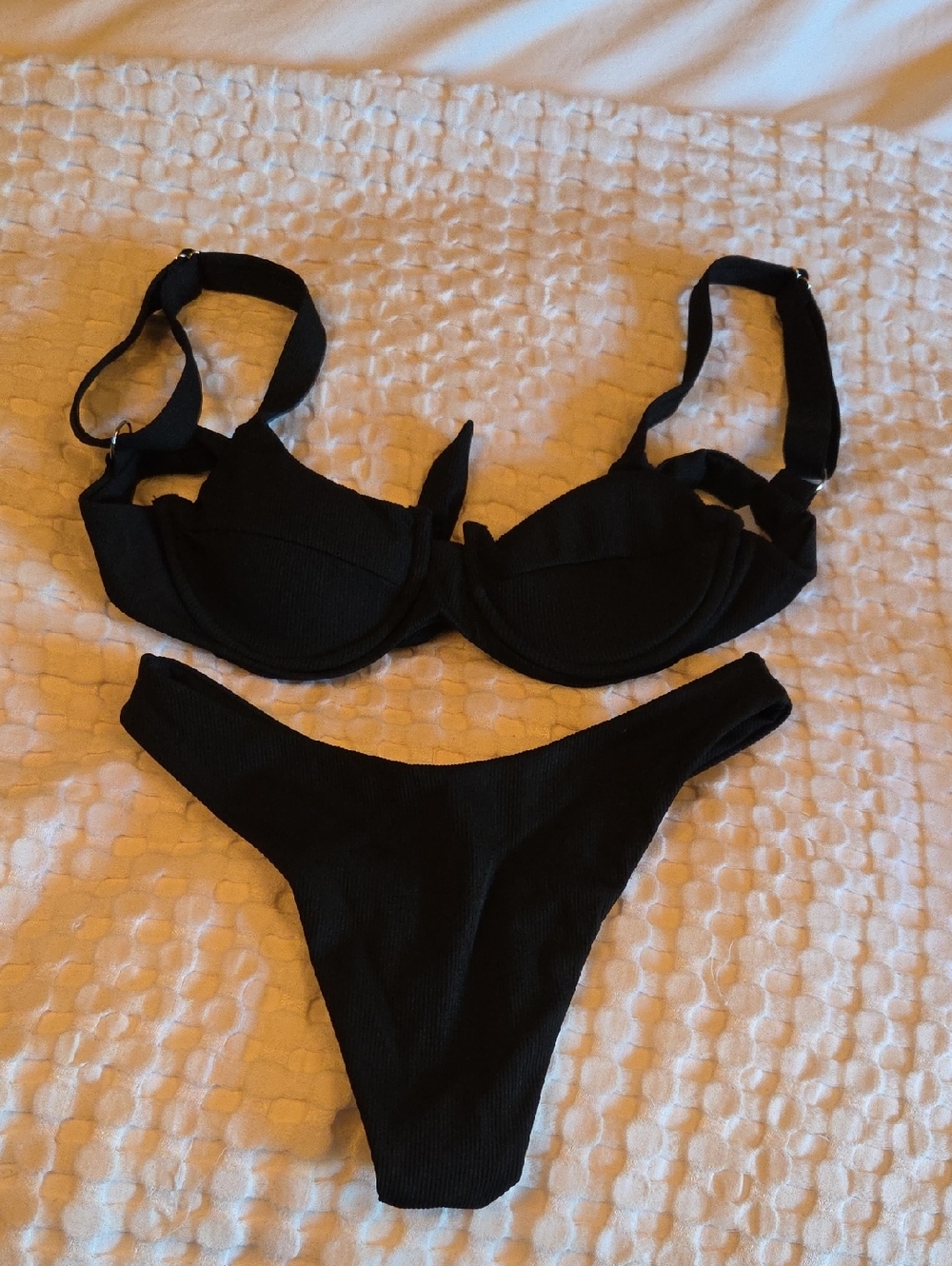 Black Ribbed Two-Piece Bikini Set Size Small
